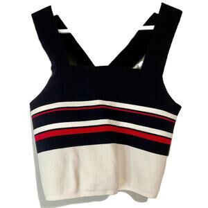 Kendall & Kylie Women's Crop Stripe Sweater Tank Top Cross Back Size Med EUC